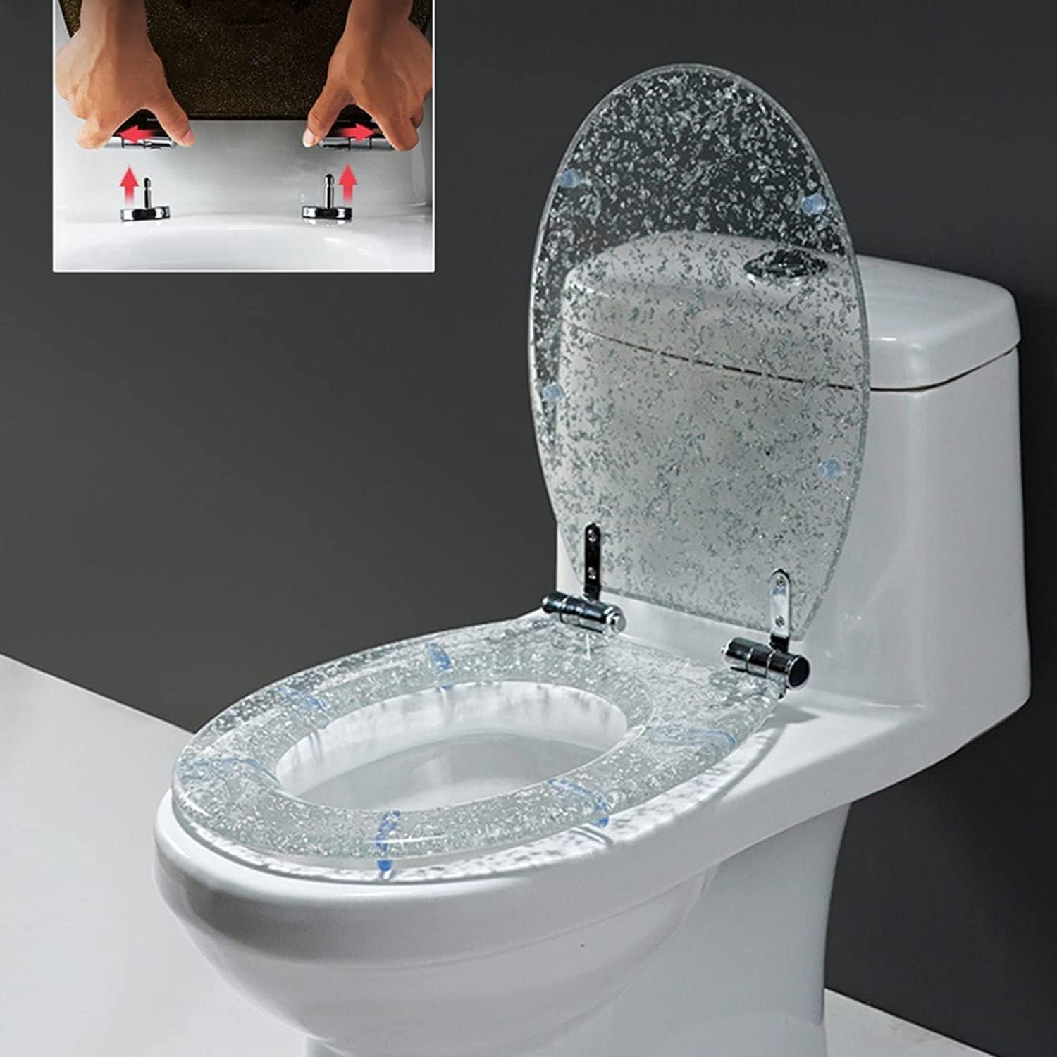 Glitter Resin Toilet Seat, Toilet Seat Cover Round, Easy Installation and Cleaning, Soft Close and Sands for U/V/O Type Toilet, 16.5 Inches,G
