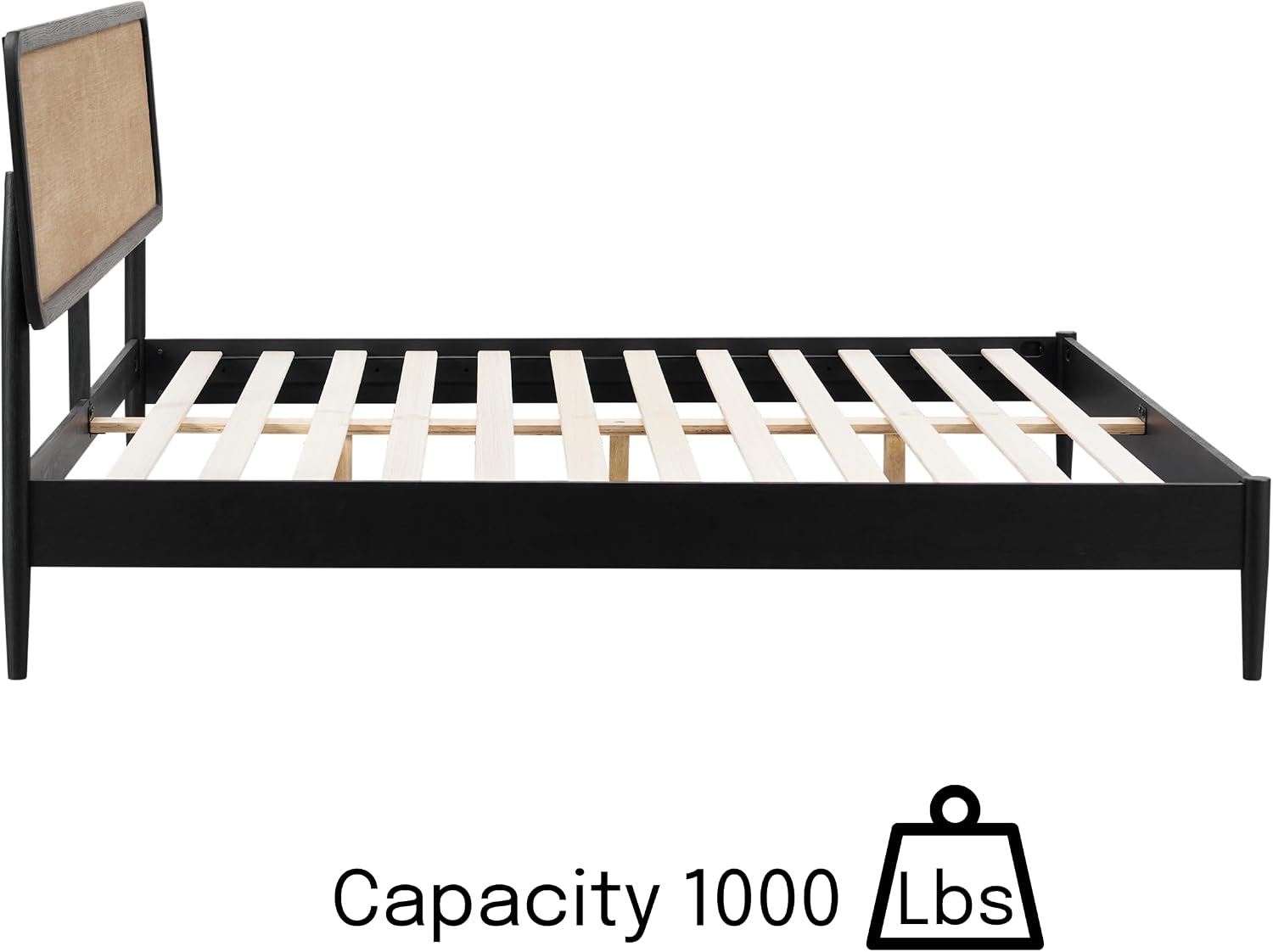 NTC Lupin Wooden Bed Frame with Headboard, Solid Oak and Rubber Wood Foundation with Silent Slats and Wood Central Supports, 1000 Lb Capacity, Effortless Assembly, King - Burnt Black