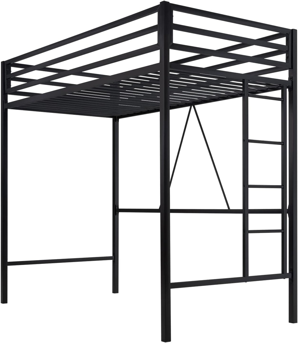 SHA CERLIN Loft Bed Twin Size with Ladder and Guardrail,Heavy Duty Metal Slats Support No Box Spring Needed Small Space Saving Furniture for Bedroom Dorm,Black