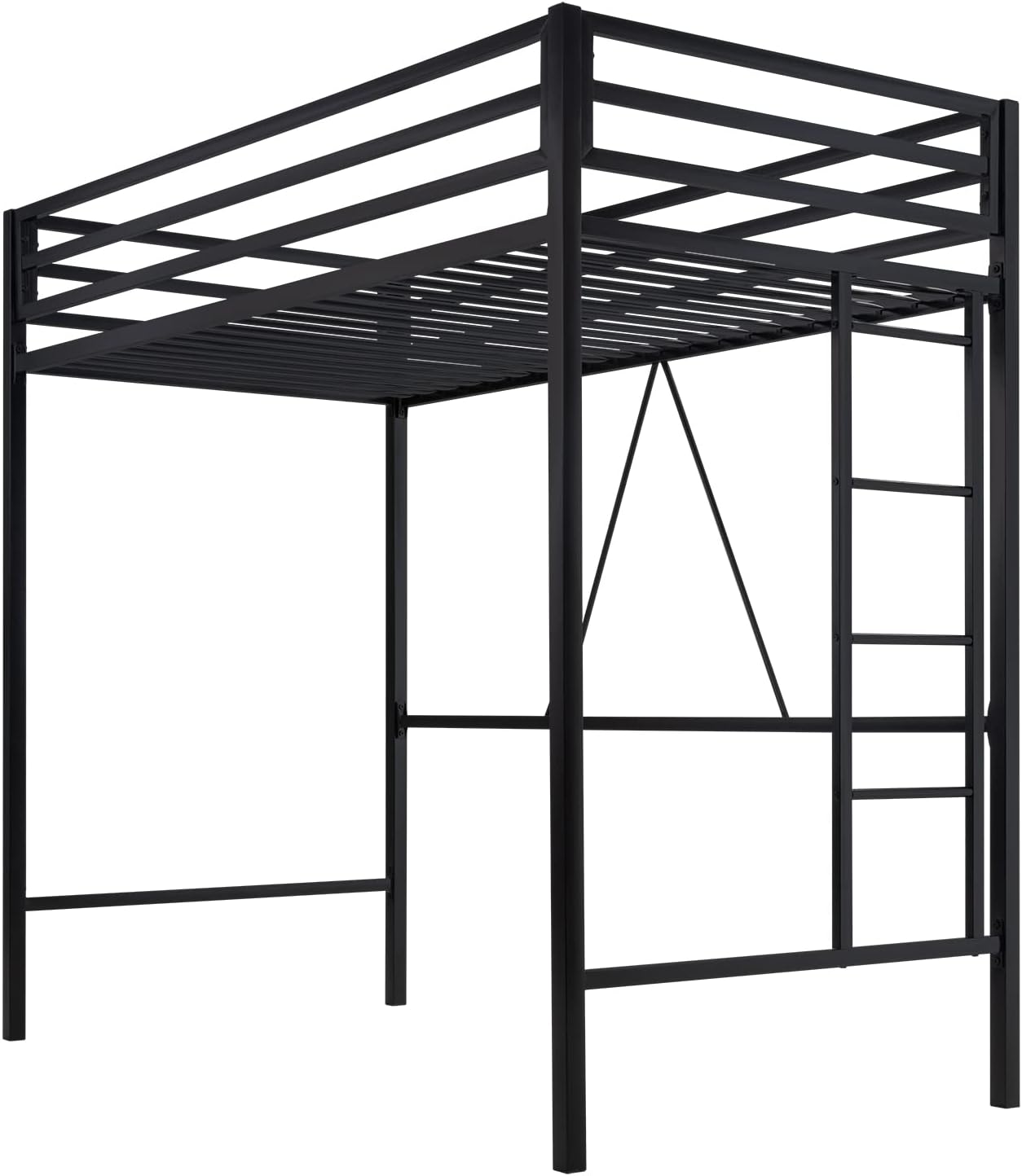 SHA CERLIN Loft Bed Twin Size with Ladder and Guardrail,Heavy Duty Metal Slats Support No Box Spring Needed Small Space Saving Furniture for Bedroom Dorm,Black