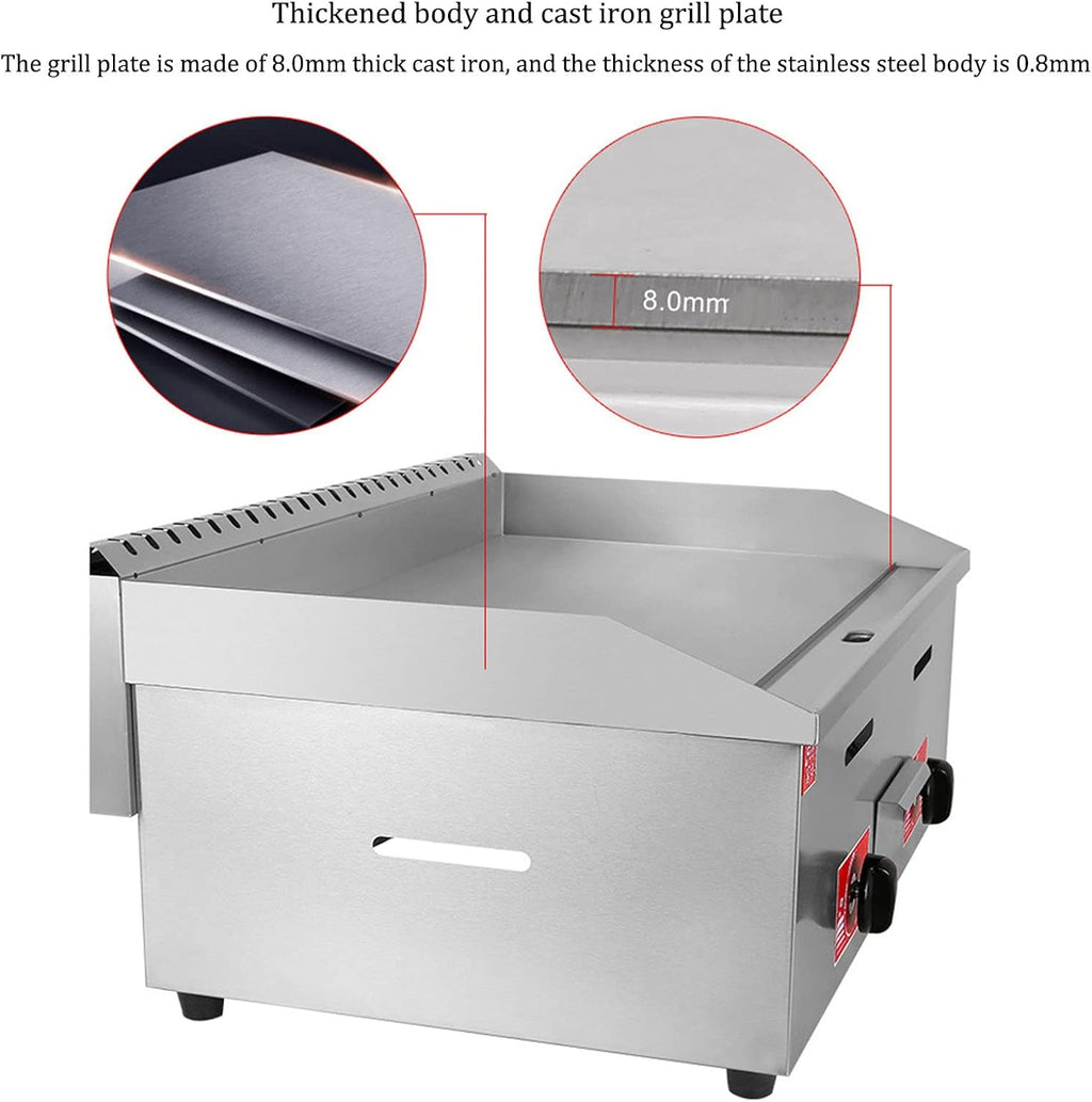 Outdoor Flat-top Gas Frying Pan Griddle Fryer, Restaurant Professional Grade Stainless Steel Propane Grill, Multi-function Commercial Kitchen Gas Grill, French Fries Fryer with Basket