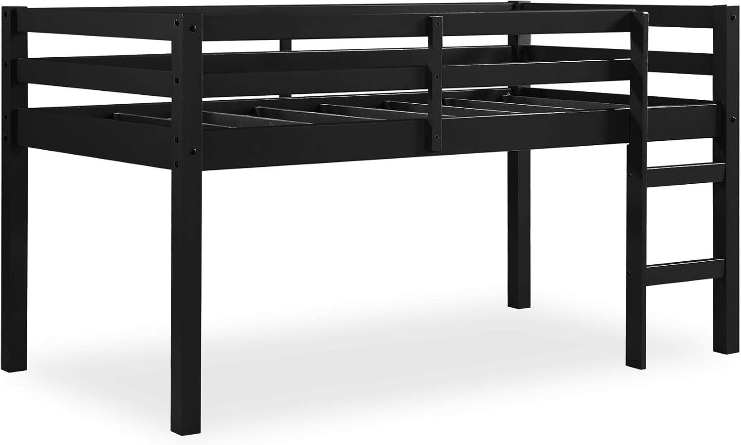 DHP Milton Twin Loft Bed with Safety Guard Rail, Black, Space Saving Junior Size, Pine Wood