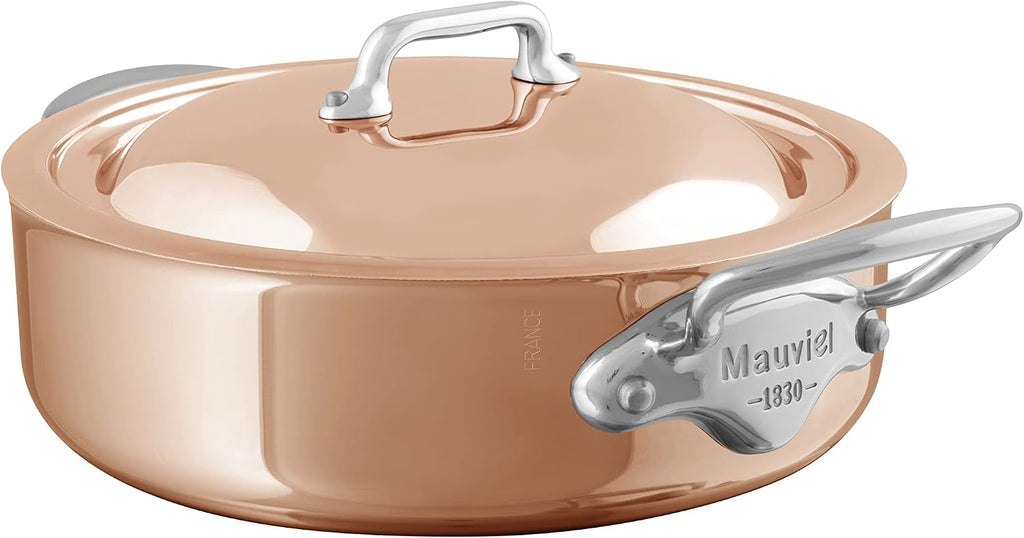Mauviel M'6S 6-Ply Polished Copper & Stainless Steel Rondeau/Braiser Pan With Lid, And Cast Stainless Steel Handles, 3.2-qt, Made in France