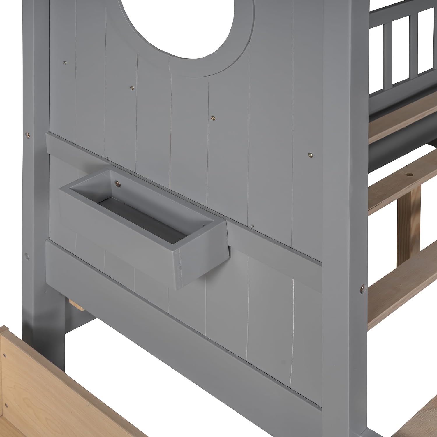VilroCaz Full Size House Bed with 2 Drawers and Storage Shelf, Playhouse Design Solid Wood Kids Platform Bed Frame for Girls Boys, Decorable Daybed with Sturdy Slats Support, Space-Saving (AF-Gray)