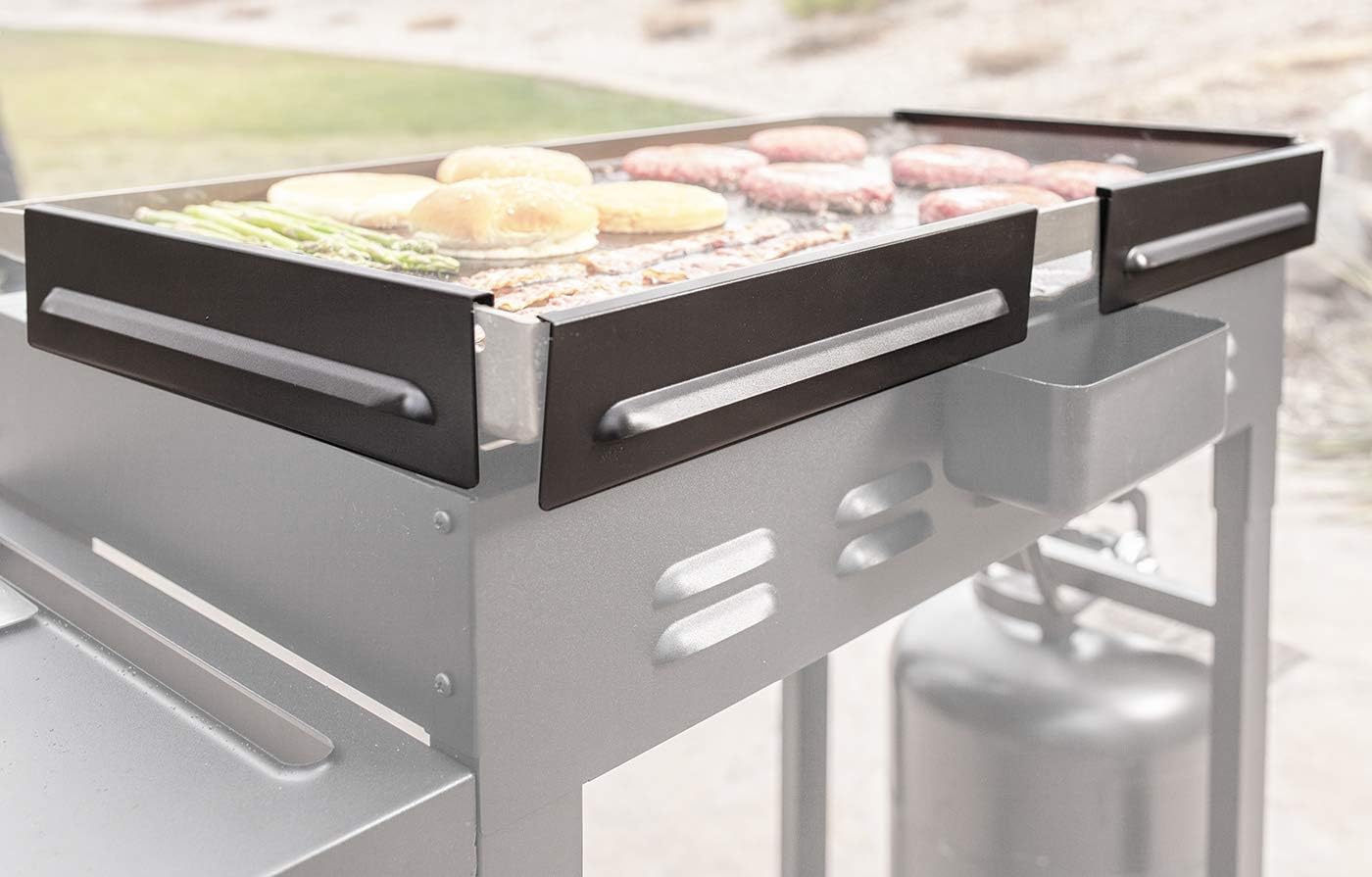 Blackstone 1883 Gas Hood & Side Shelves Heavy Duty Flat Top Griddle Grill Station for Kitchen, & 5016 Guards for 28' Griddle Front and Rear Grease Model Premium Grill Accessories Heavy