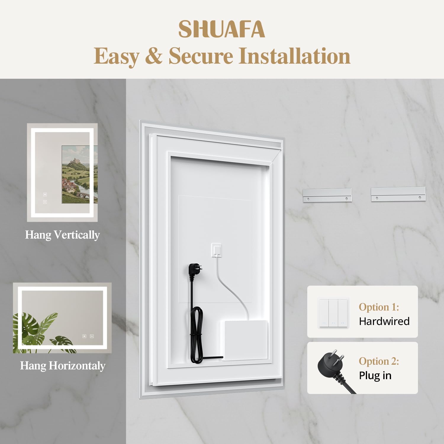 28X36 Inch LED Bathroom Mirror with Lights, Gold Frame Frontlit+ Backlit Bathroom Vanity Mirror for Wall, Ultra-Clear Tempered Glass, Shatter-Proof, Anti-Fog and Memory Function, ETL Listed