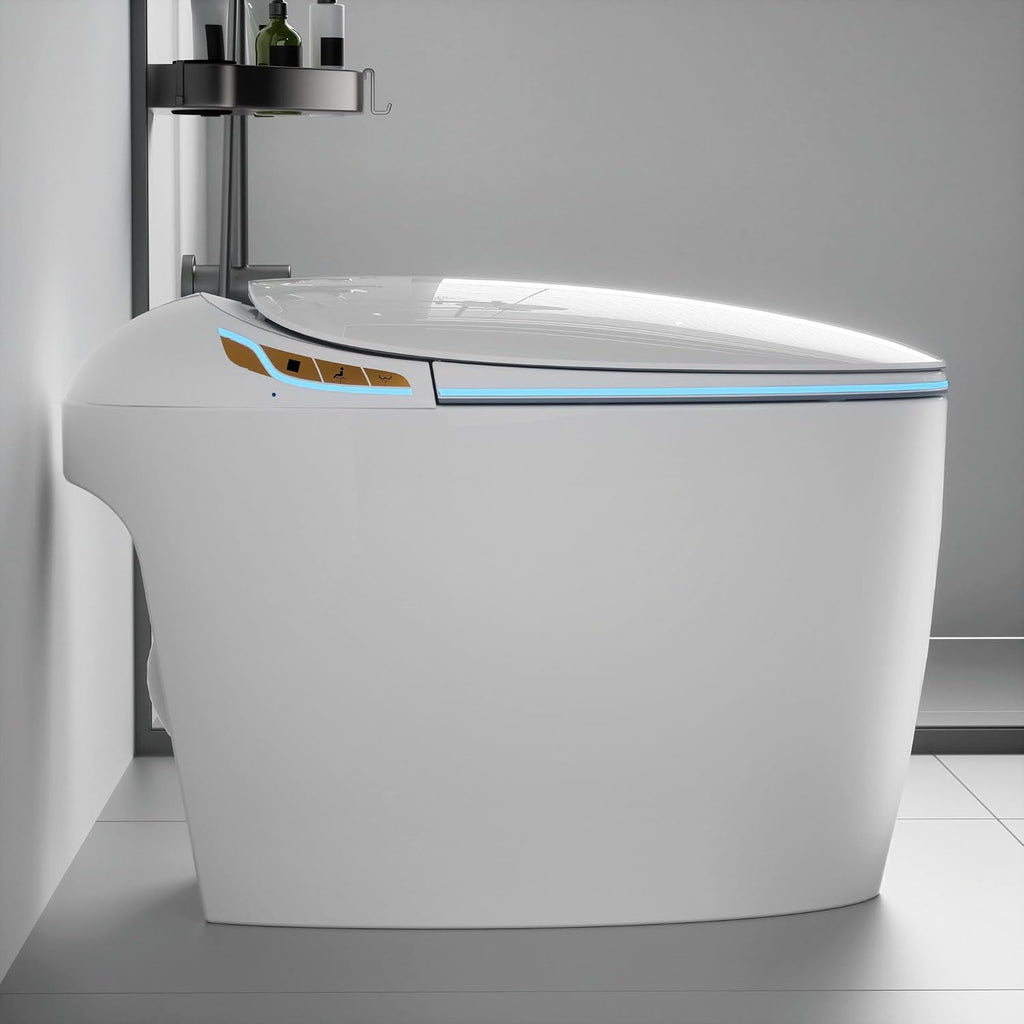 Black Smart Toilet with Bidet Built In, Luxury Elongated Electric Toilet with Heated Seat&Foot Sensor, 1.28 GPF Dual Flush, Auto Open/Close Seat, Warm Water&Dryer, Multiple Washing Modes (White)