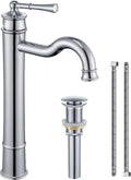 Vessel Sink Faucet Chrome Bathroom Tall Faucet Single Hole Deck-Mount Pop up Drain Assembly Without Overflow Water Supply Lines Included