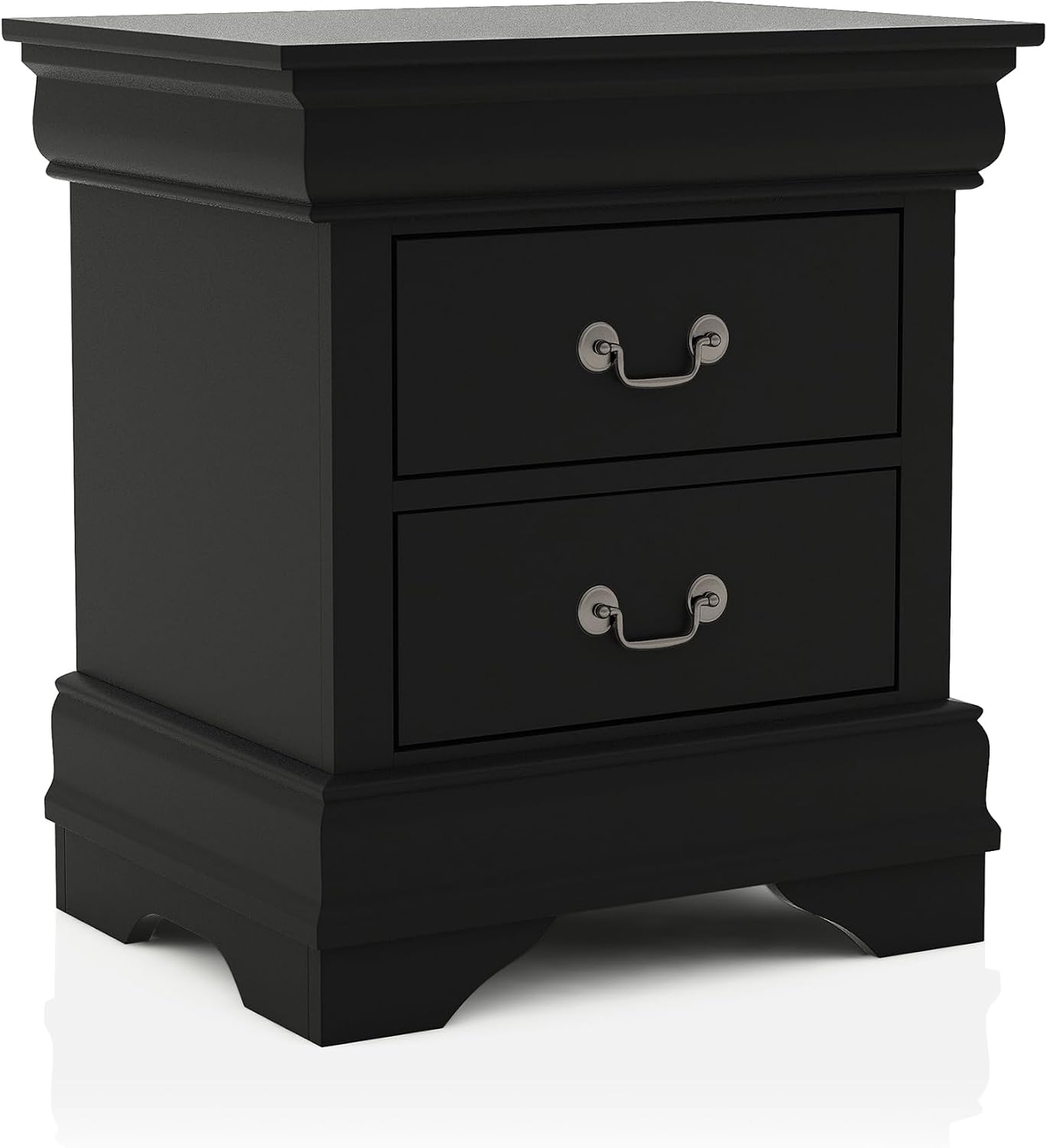 Furniture of America Hypatia Transitional Wood 3-Piece Set, Sleigh Panel Bed and 2-Drawer Nightstand for Bedroom, Queen, Black