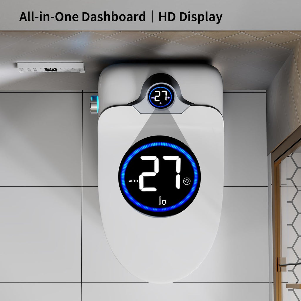 Smart Toilet with Bidet Built, Auto Open & Close, Auto Flush, Warm water massage, Heated Seat,Movement Drying, Night Light, Wireless Remote Control, Modern Tankless Elongated Toilet.