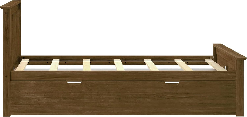 Max & Lily Classic Twin Bed, Slatted Headboard, with Trundle, Walnut