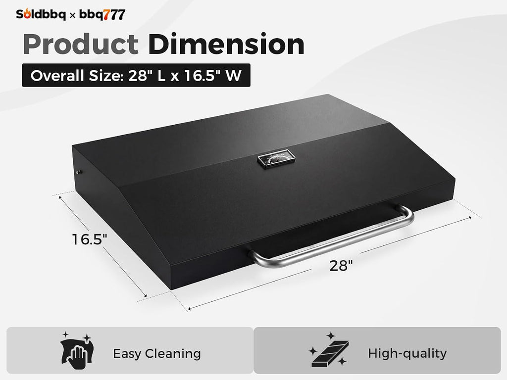 Upgrade Hinged Lid w/Thermometer for Blackstone 28'' Griddle Hard Cover Flat Top Lid for Blackstone 1517 1605 1853 1856 1839 2145 1803 1885 1983 1924 2094 28' Griddle Cover