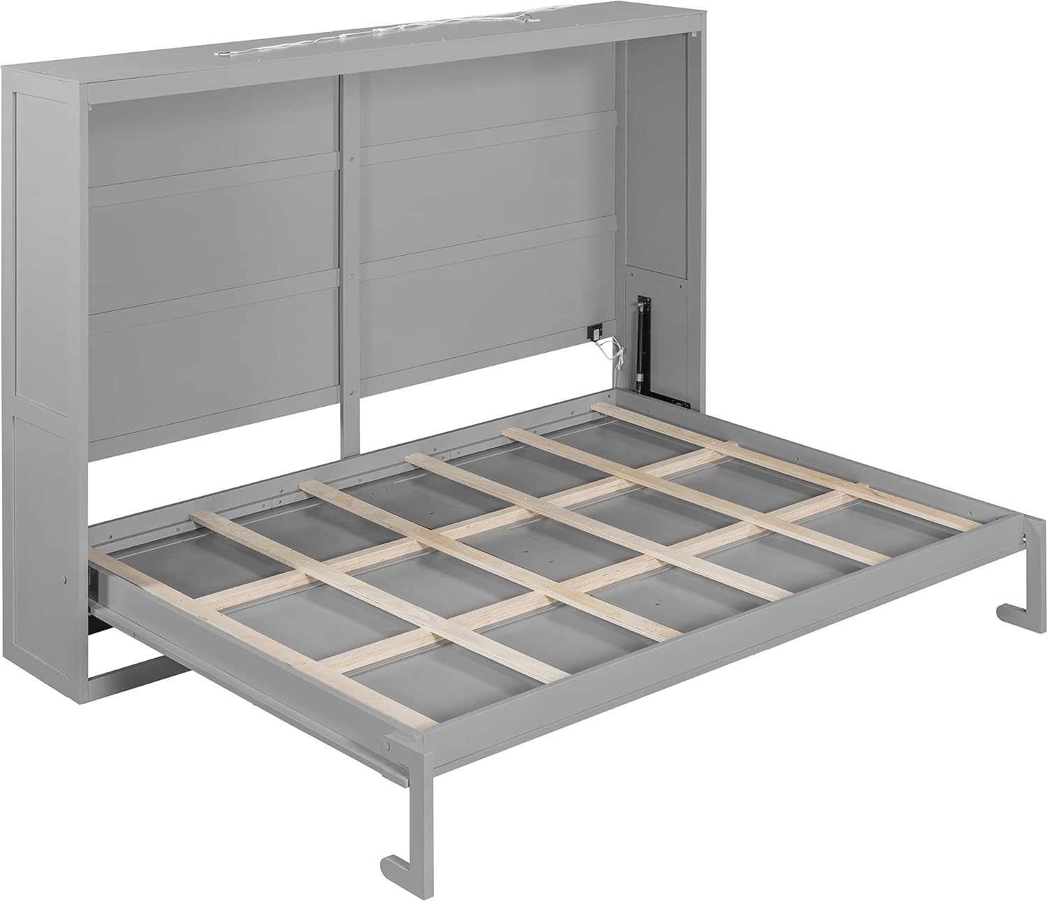 Harper & Bright Designs Queen Size Murphy Bed, Wooden Queen Wall Bed Modern Design with LED Lights, Gray