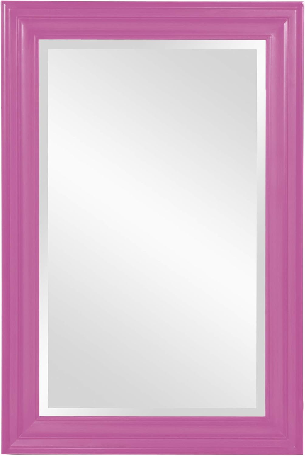 Howard Elliott George Rectangular Glossy Hot Pink Wall Mirror, Rectangle Hanging Wood Framed Vanity Mirrors for Home Decor, Living Room, Bathroom, Bedroom, or Hallway, 24 x 36 Inch