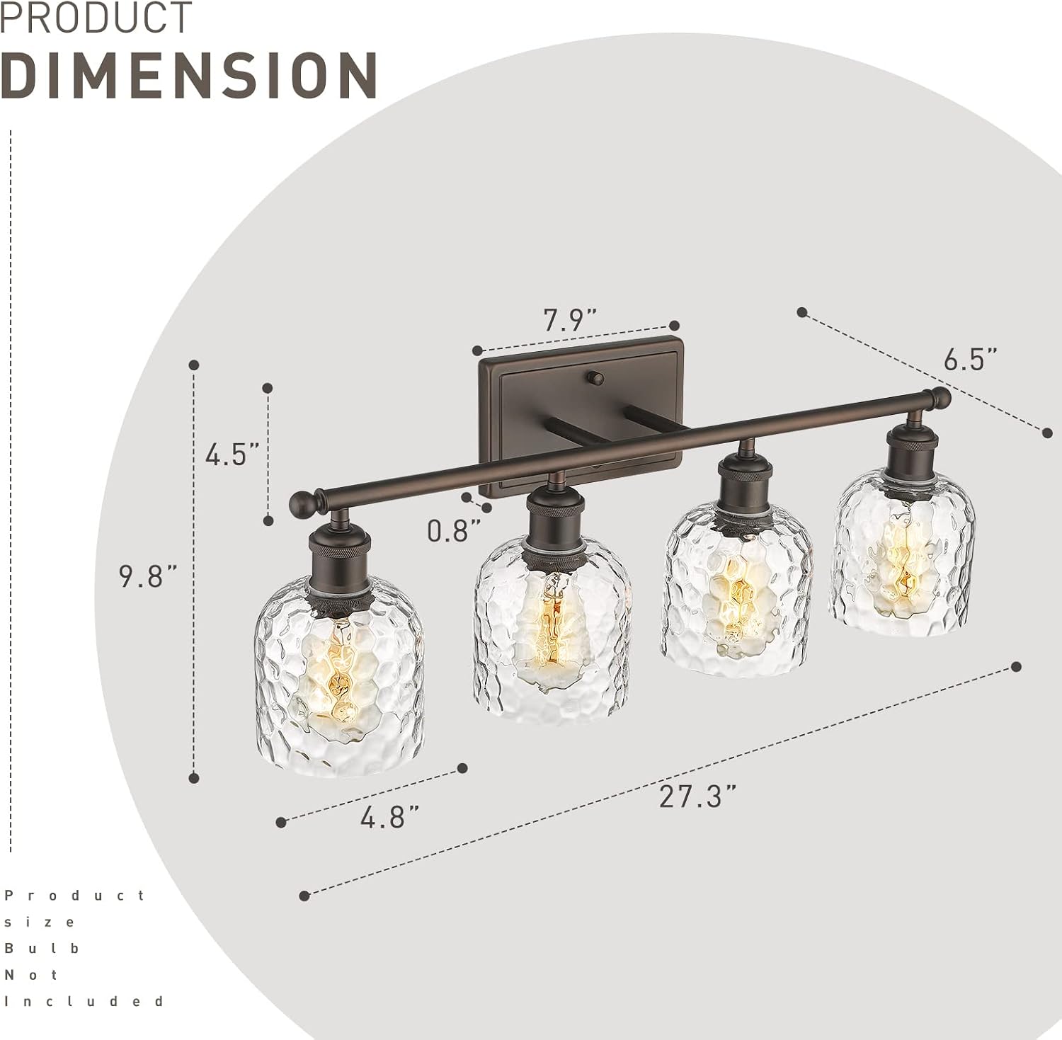 zeyu 4 Light Fixtures for Bathroom Above Mirror, Vintage Vanity Lighting Fixtures, Oil Rubbed Bronze Finish with Clear Hammered Glass, ZJF63B-4W ORB