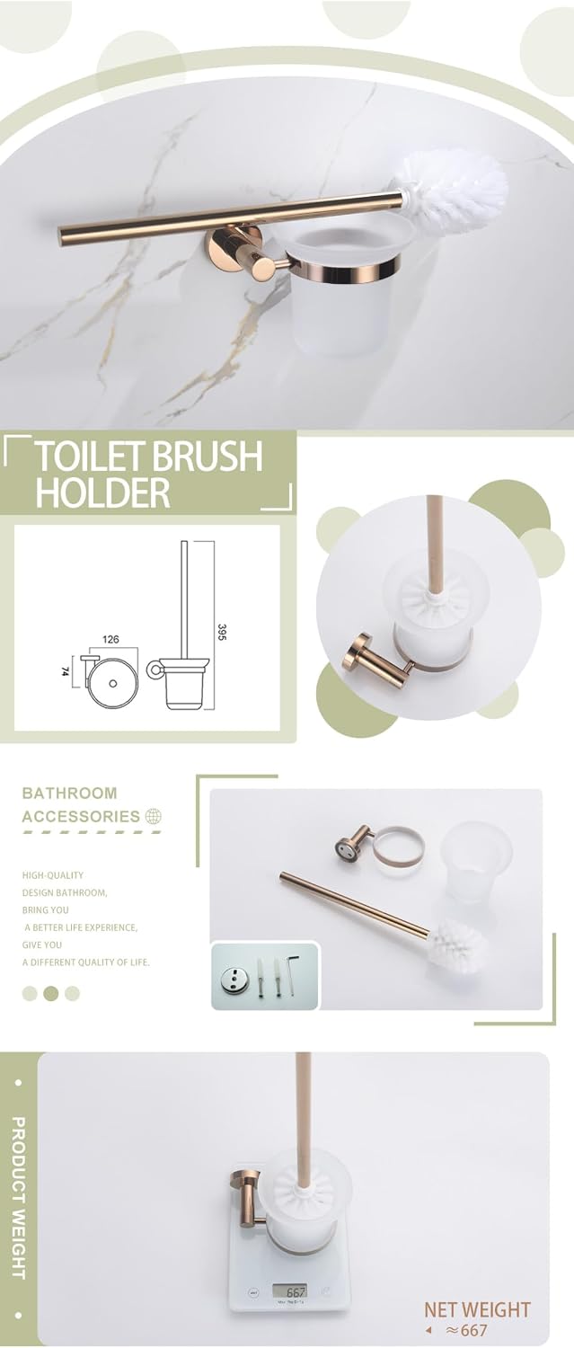 Rose Gold Bathroom Accessories 304 Stainless Steel Towel Rack Toilet Roll Paper Tissue Holder Double Cup Towel Bar Hooks,Toilet Brush Holder