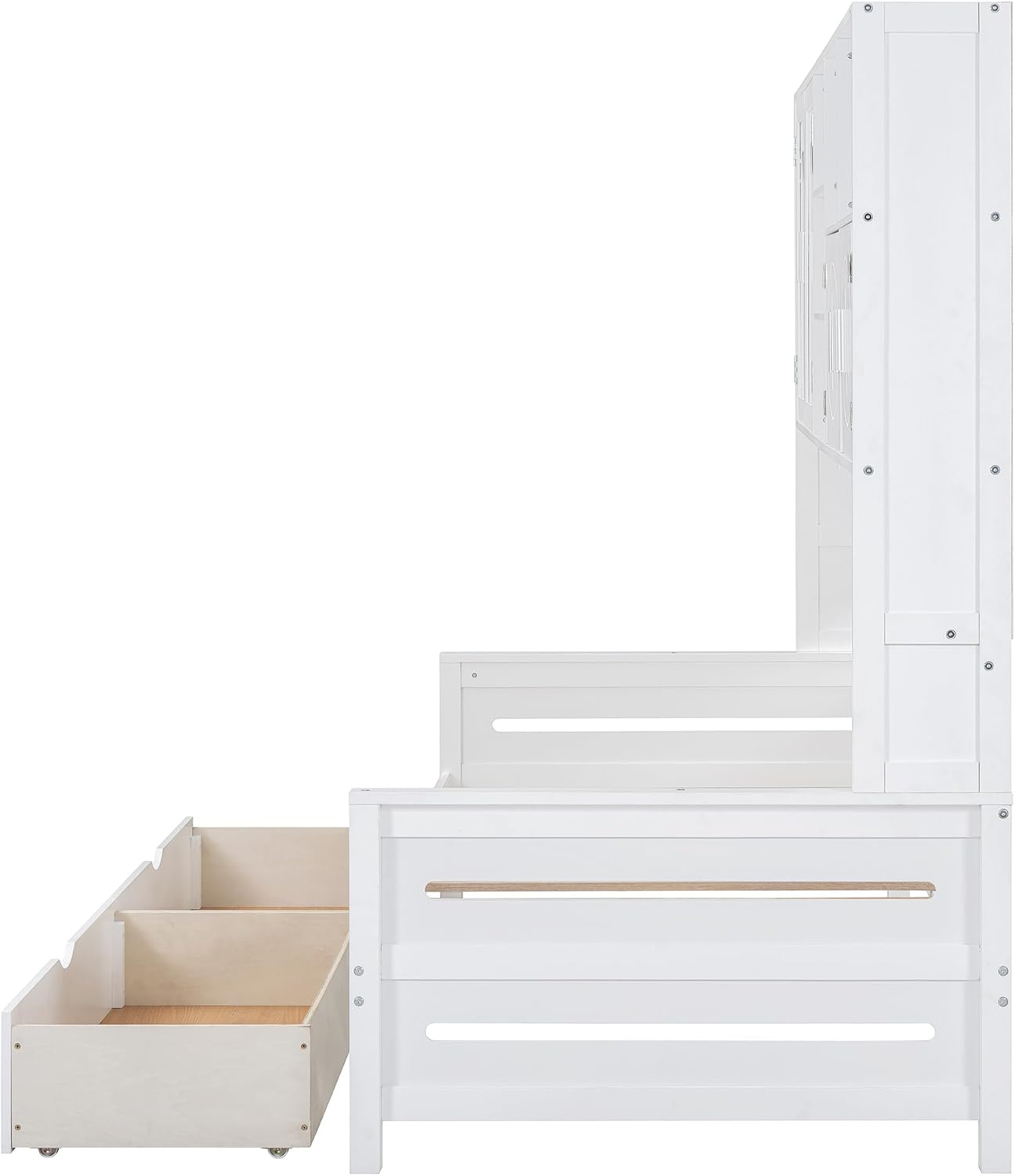 Merax Twin Size Wooden Daybed with 2 Drawers & Bookcase Headboard, and All-in-One Storage Cabinet and Shelf, White