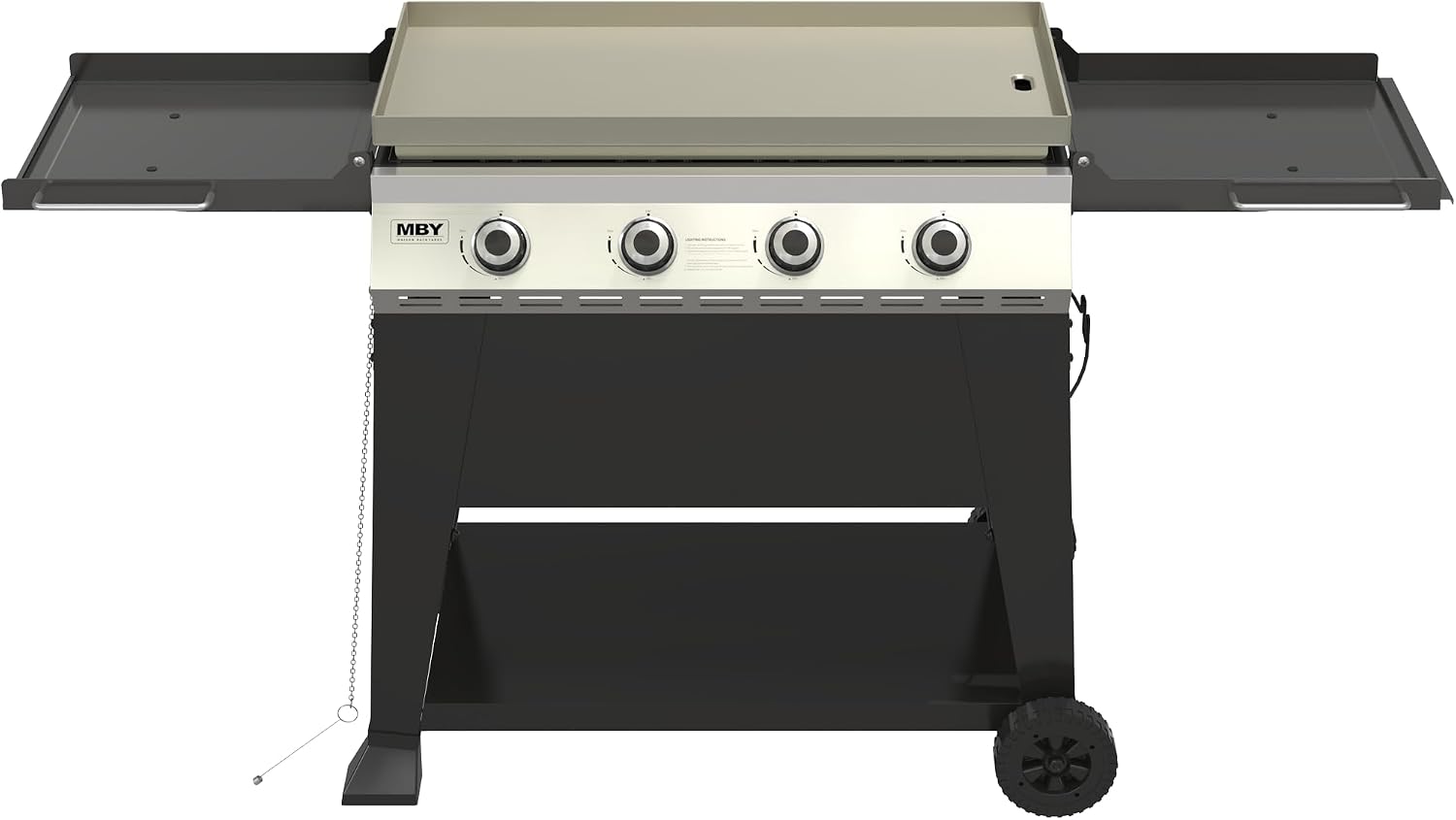4 Burner Propane Grill with Rainproof Cover 32inch Outdoor Flat Top Griddle Foldable Side Table for Backyards Barbecue