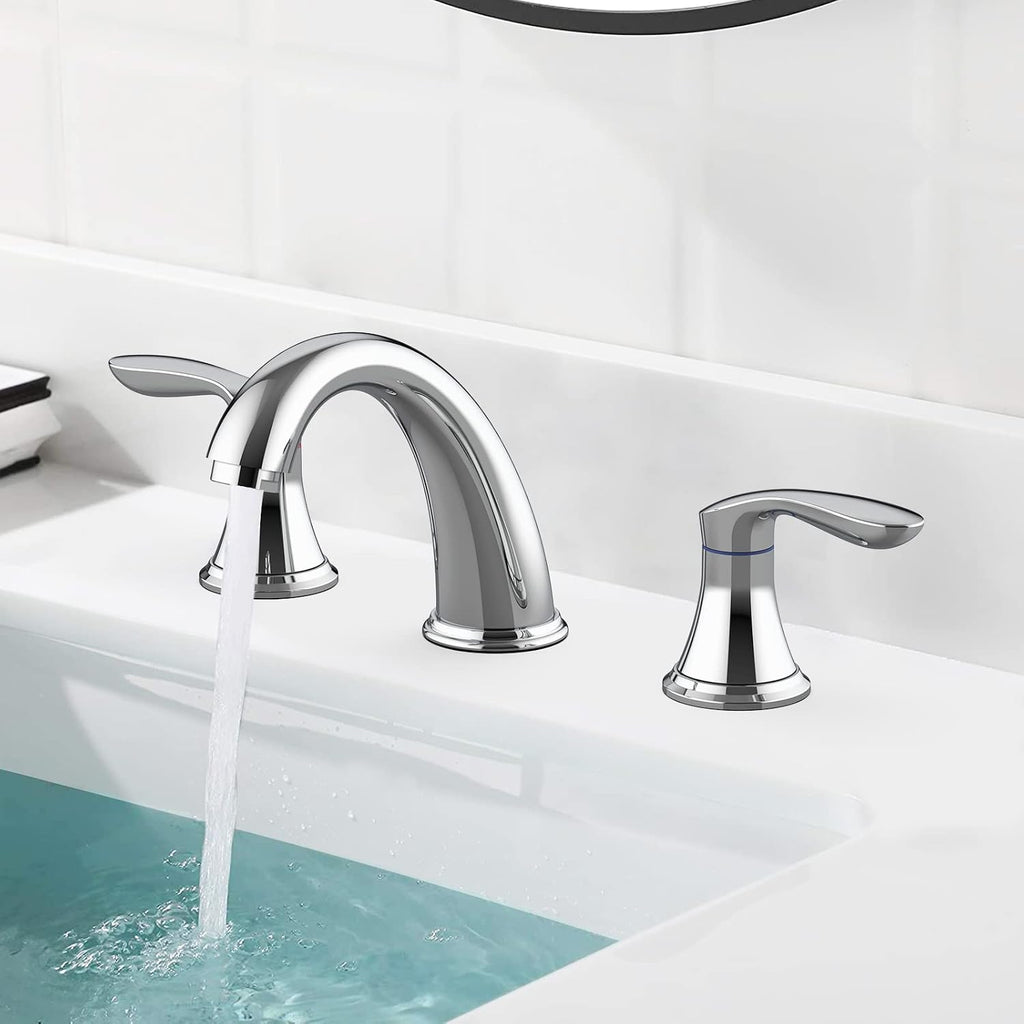 Bathroom Sink Faucet, Faucet for Bathroom Sink, Widespread Chrome Bathroom Faucet 3 Hole with Stainless Steel Pop Up Drain and cUPC Lead-Free Hose - (Chrome 2 Packs)
