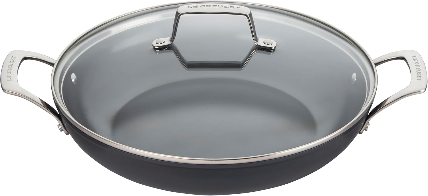 Le Creuset Essential Non-stick Ceramic Shallow Braiser with Glass Lid, 3.9 qt.