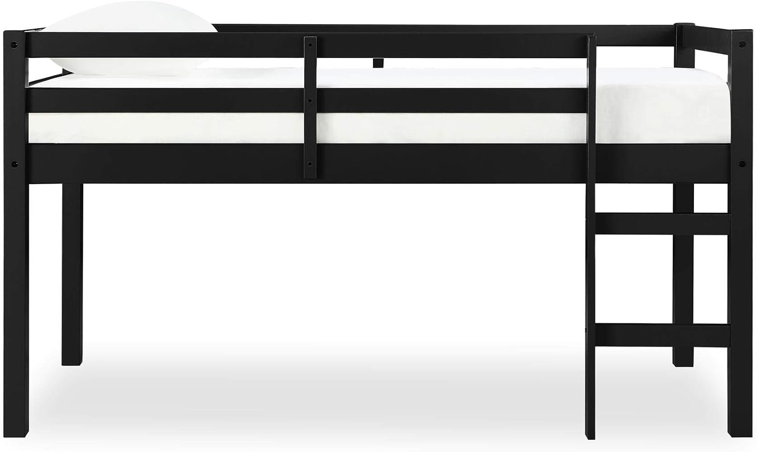 DHP Milton Twin Loft Bed with Safety Guard Rail, Black, Space Saving Junior Size, Pine Wood