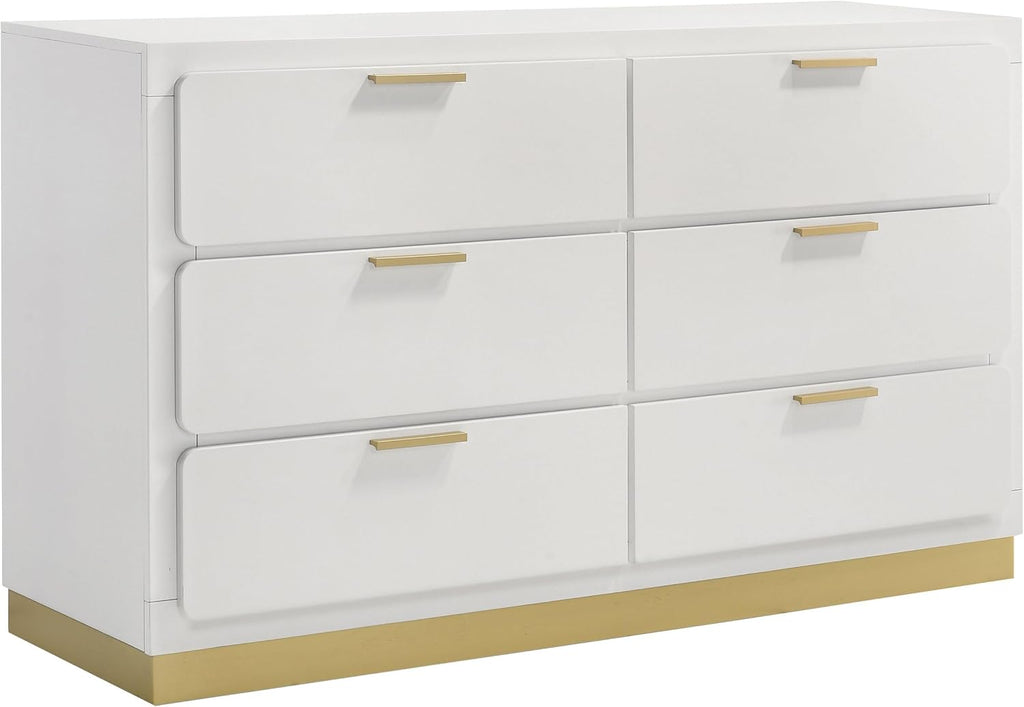 Coaster Home Furnishings Caraway Contemporary 5-Piece Bedroom Set Fabric Upholstered Eastern King Size LED Panel Bed Frame 55-inch Headboard White 224771KE-S5