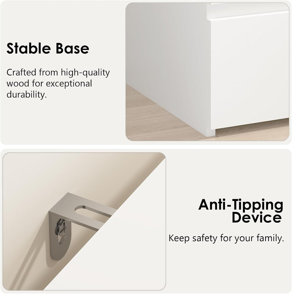 3-Drawer Nightstand & Side Storage Table, Minimalist Modern White Bedside End Tables with Ample Storage, Versatile Wooden Chest of Drawers for Bedroom, Living Room, Offices (Set of 2)