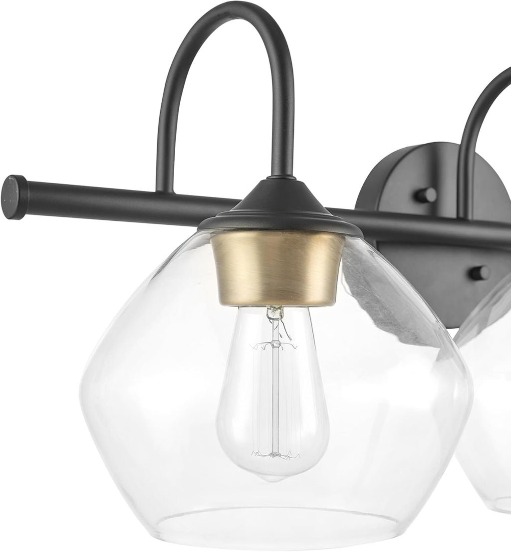 Globe Electric 51853 3-Light Vanity Light, Dark Bronze, Antique Brass Accents, Clear Glass Shade, Beauty Room Accessories, Bathroom Lights Over Mirror, Makeup Mirror Lights, Bulb Not Included