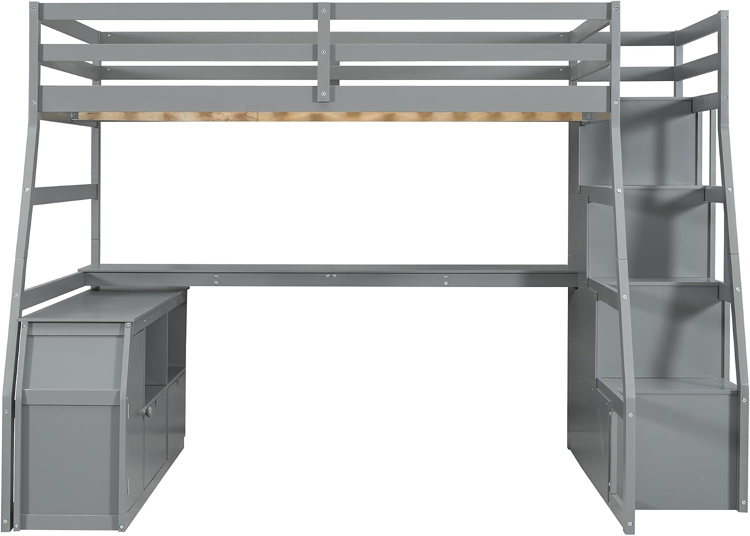 Bellemave Full Loft Bed with Desk & Storage Stairs Wood Loft Beds with Cabinet and 7 Drawers and 2 Shelves High Loft Bed Frame with Step for Kids, Juniors, Teen, Boys, Girls, Grey