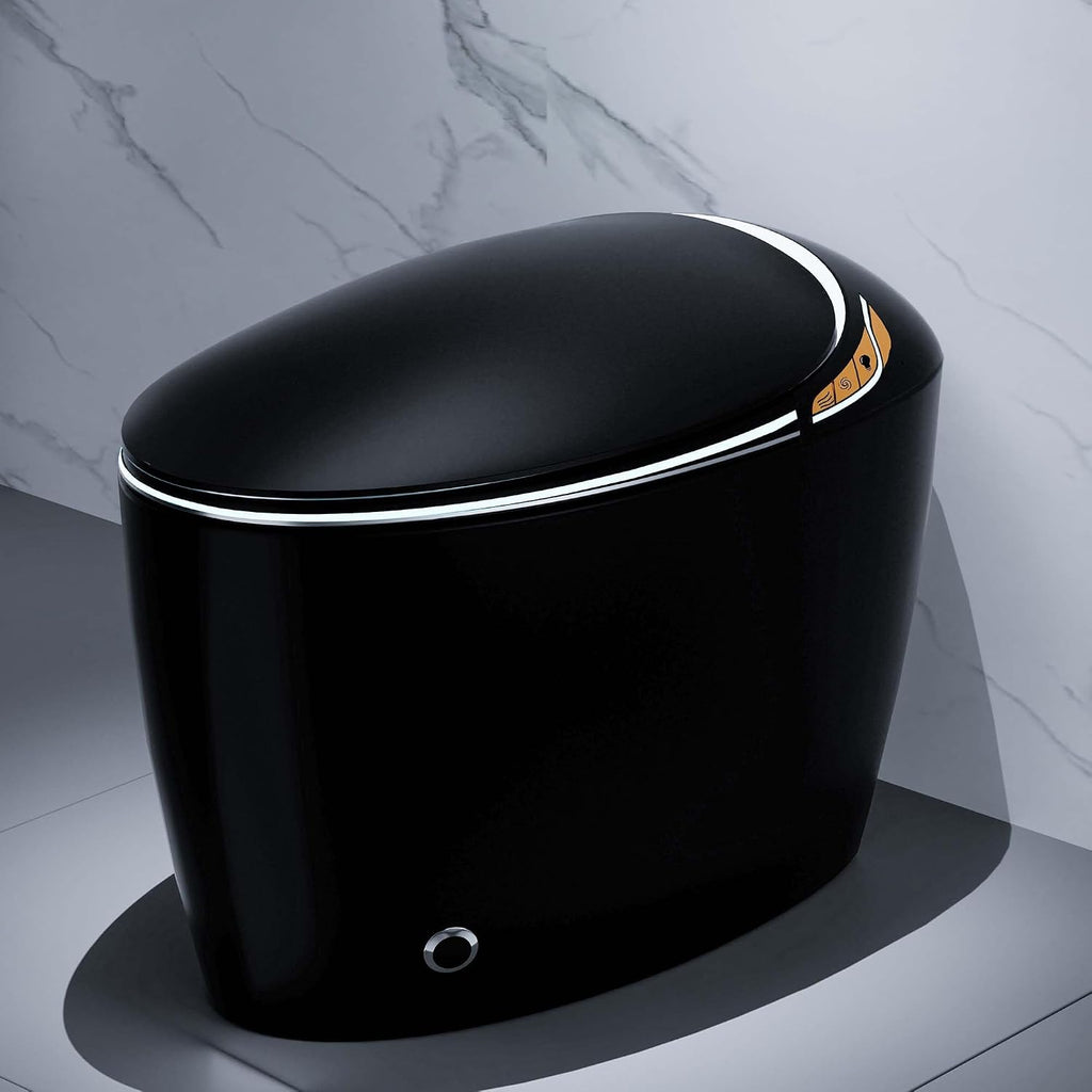 Black Smart Toilet with Bidet Built In, Luxury Elongated Electric Toilet with Heated Seat&Foot Sensor, 1.28 GPF Dual Flush, Auto Open/Close Seat, Warm Water&Dryer, Multiple Washing Modes (Black)