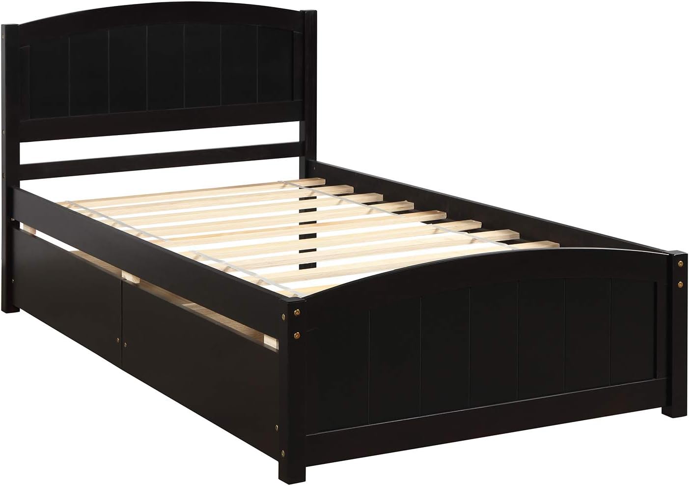 SOFTSEA Twin Platform Bed with Drawers, Solid Wood Bed Frame with Headboard Mattress Foundation No Box Spring Needed (Espresso)