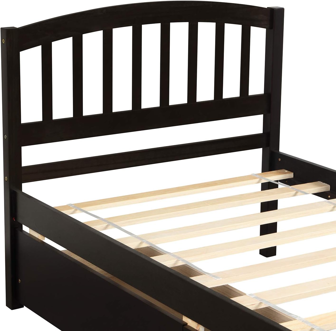 SOFTSEA Twin Platform Bed with Drawers, Solid Wood Bed Frame with Headboard Mattress Foundation No Box Spring Needed (Espresso)