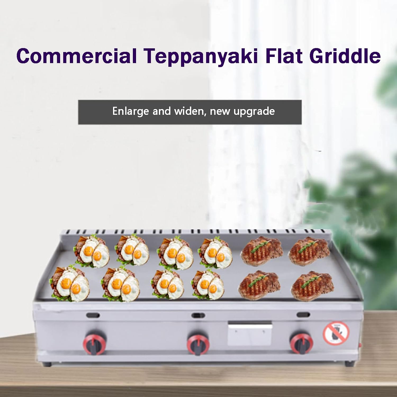 Commercial Propane Gas Griddle, Stainless Steel Portable Flat Top Grill, Heavy Duty Stainless Steel Flat Top Countertop Restaurant Griddle Grill Easy Clean for Indo-55-One Size