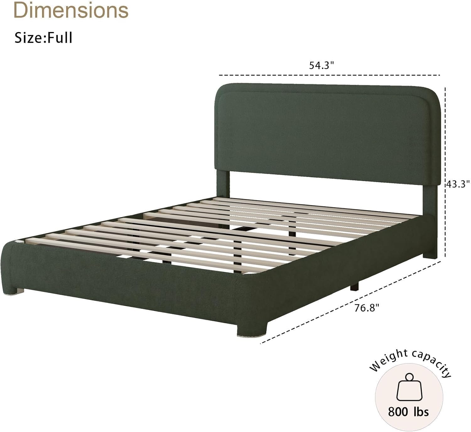 BarnFurin Full Size Bed Frame with Headboard, Boucle Upholstered Platform Bed Frame, Soft Rounded Corners, No Box Spring Required, Non-Slip and Noise-Free, Easy Assembly, Green