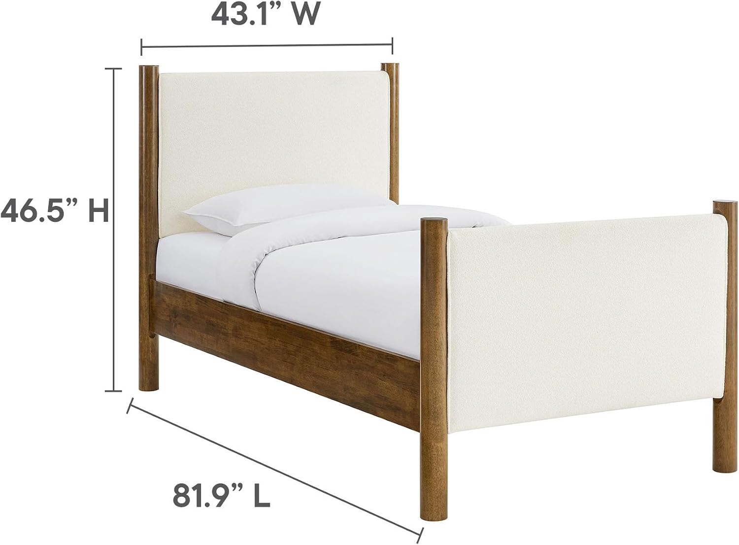 Modway Maven Twin Size Bed Frame in Feather Walnut with Upholstered Boucle Headboard and Footboard – Wood Twin Platform Bed Frame – No Box Spring Needed