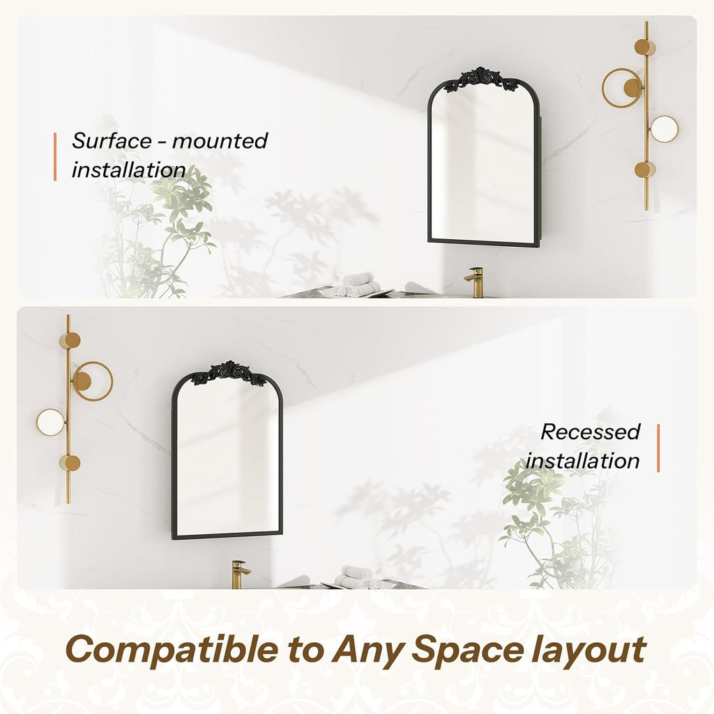 16x24 Inch Bathroom Medicine Cabinet with Mirror, Recessed or Surface Mount, Sturdy, Durable & Easy Installation, Vintage Metal Frame(Black)