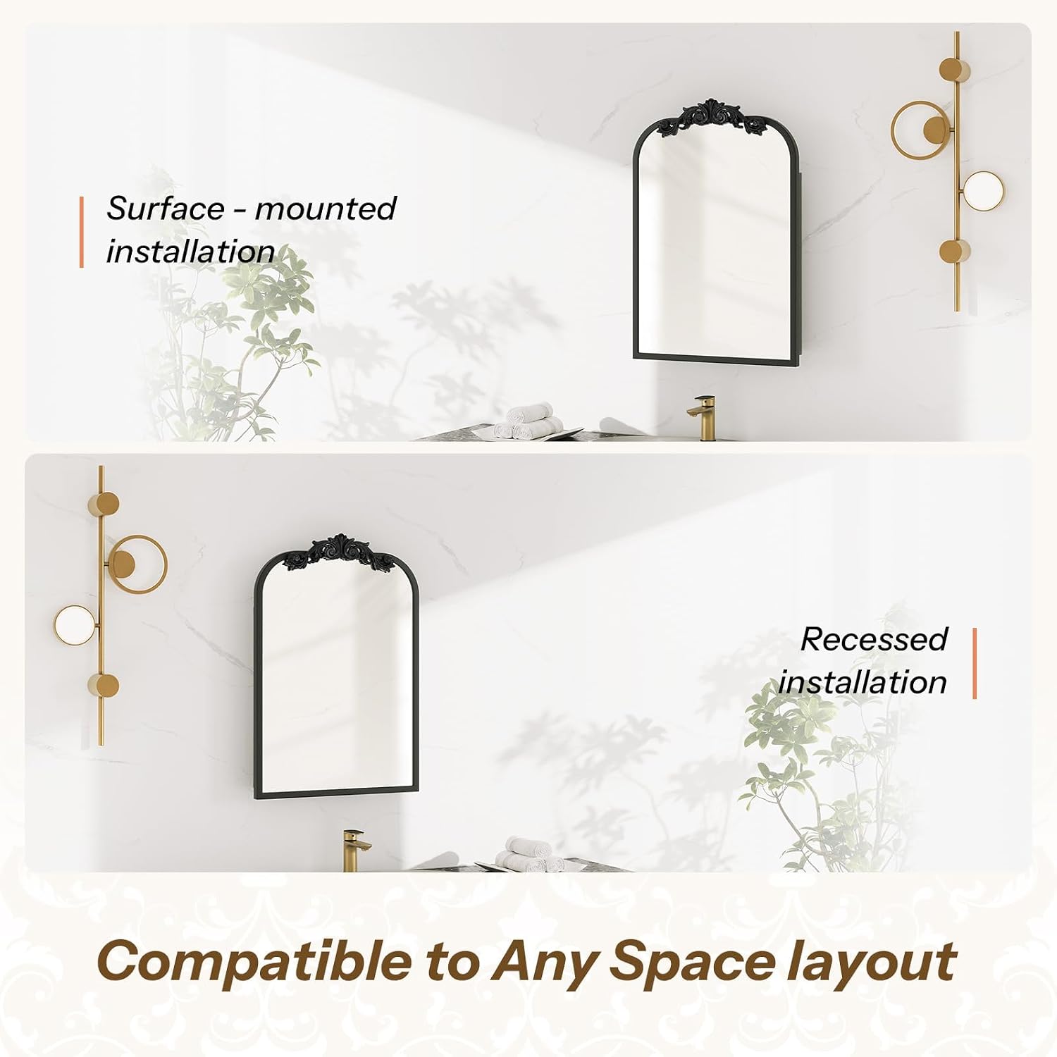 16x24 Inch Bathroom Medicine Cabinet with Mirror, Recessed or Surface Mount, Sturdy, Durable & Easy Installation, Vintage Metal Frame(Black)