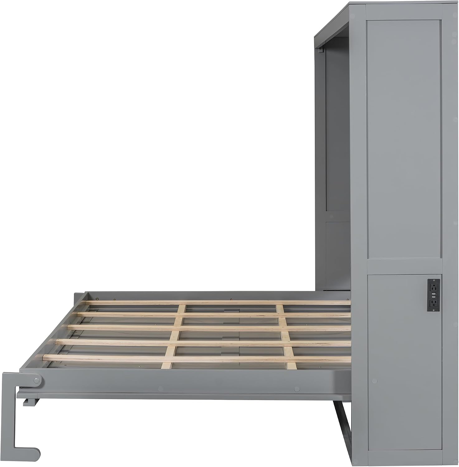 Harper & Bright Designs Queen Size Murphy Bed, Wooden Queen Murphy Wall Bed Frame with a Set of Sockets & USB Ports, Gray