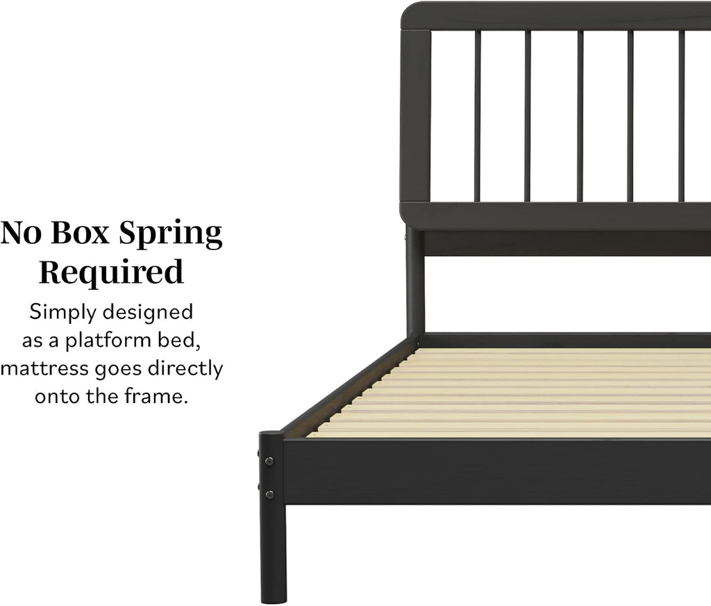 Walker Edison Clemente Mid-Century Modern Spindle Headboard King Bedframe, King Size, Black