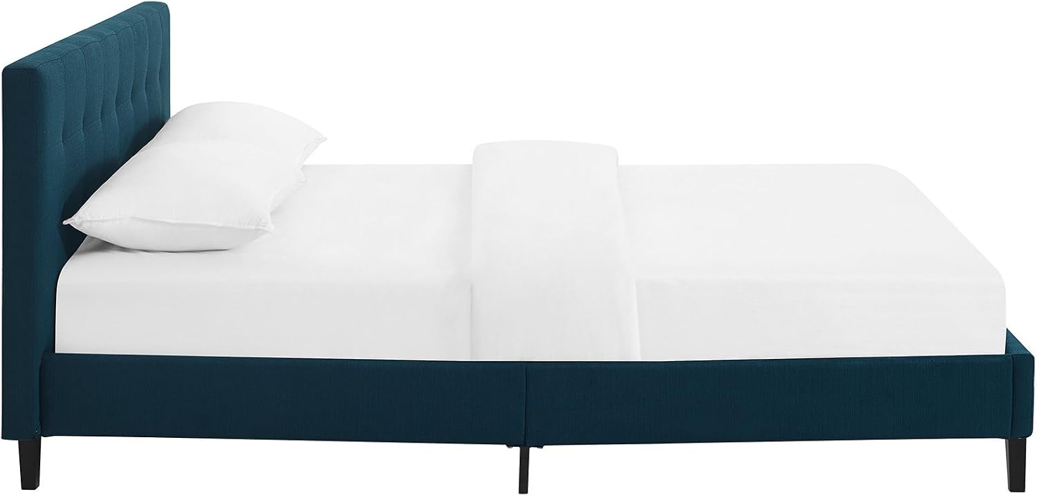 Modway Linnea Upholstered Azure Queen Platform Bed with Wood Slat Support