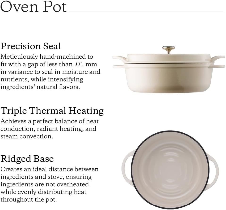 Vermicular Oven Pot | Non-Toxic Enameled Cast Iron Pot | 26cm Shallow (3.9 Qt) | Oven-safe | Induction-compatible | Dutch Oven | Made in Japan | Serves 3-4 | Pearl Brown