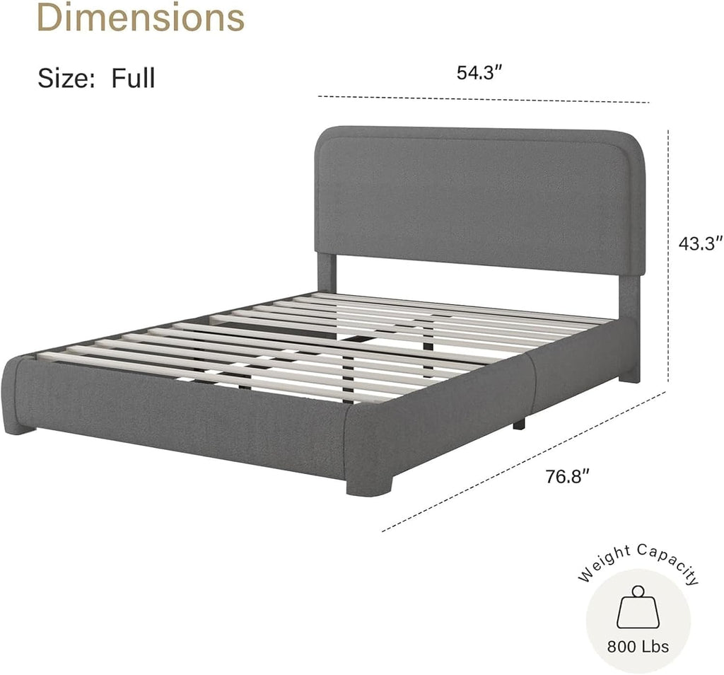 BarnFurin Full Size Bed Frame, Upholstered Platform Bed with Headboard, Boucle Soft and Cloud Bed Frame, No Box Spring Required, Non-Slip and Noise-Free, Easy Assembly, Dark Grey