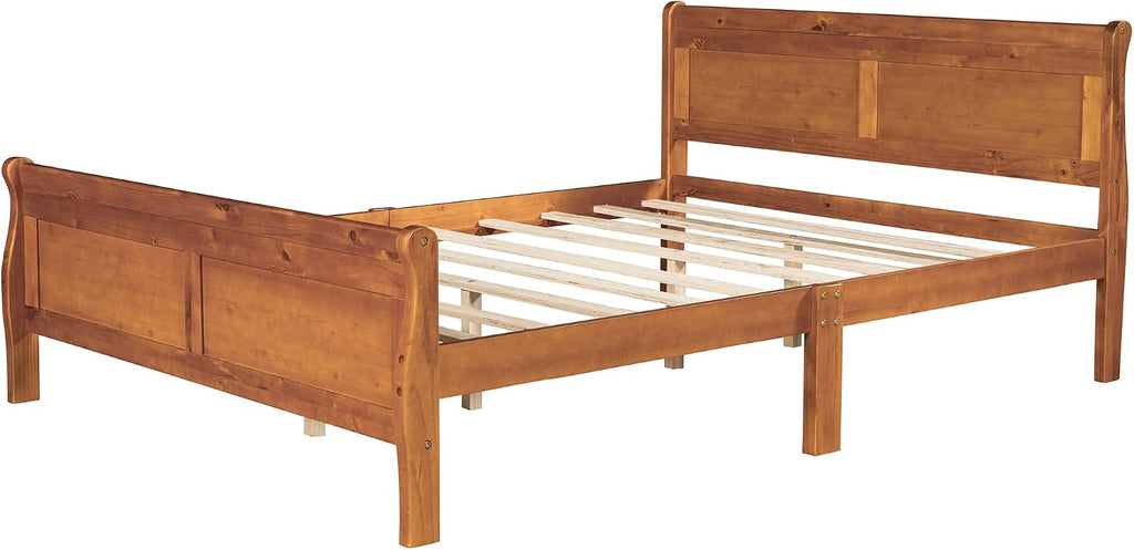Harper & Bright Designs Queen Bed Frame with Headboard, Wood Platform Bed Frame Queen Size Sleige Bed with Slats Set and Extra Supporting Legs,No Box-Spring Needed