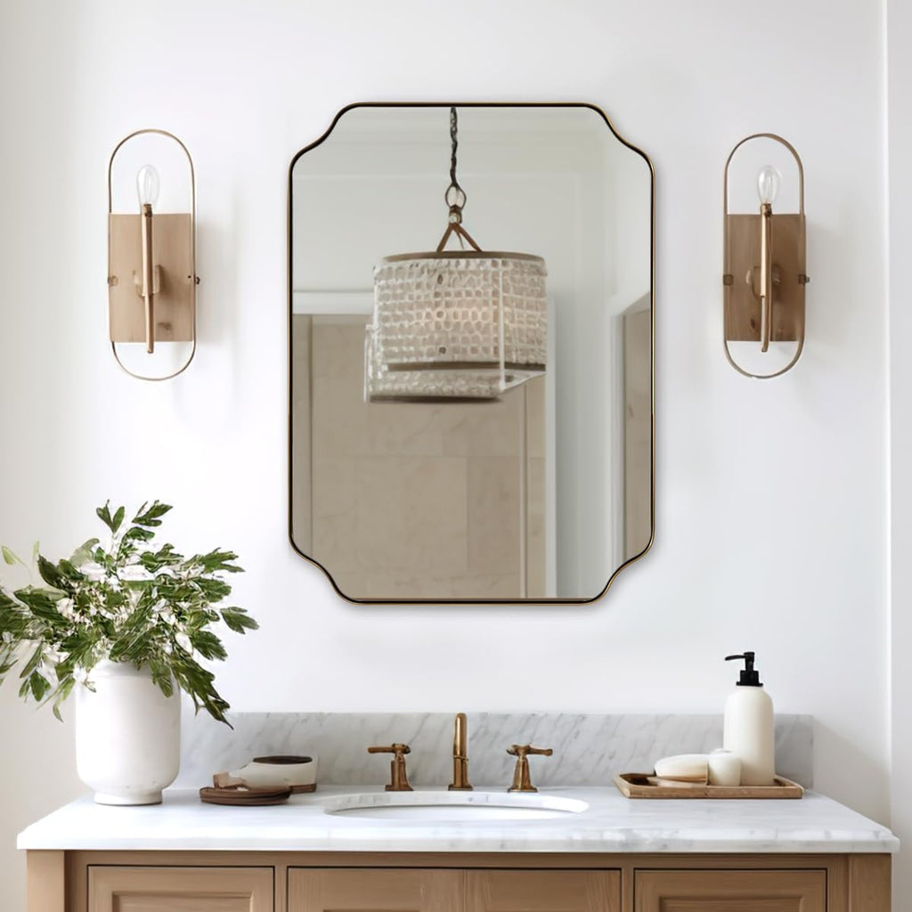 ANDY STAR Brushed Gold Mirror, 22'x30' Bathroom Vanity Mirror, Rounded Rectangle Bathroom Mirror with Rust-Proof Stainless Steel 1' Frame, Wall Mounts Horizontally or Vertically