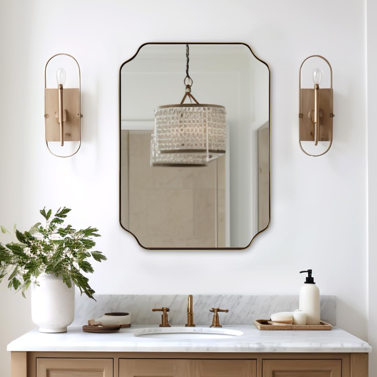 ANDY STAR Brushed Gold Mirror, 22'x30' Bathroom Vanity Mirror, Rounded Rectangle Bathroom Mirror with Rust-Proof Stainless Steel 1' Frame, Wall Mounts Horizontally or Vertically