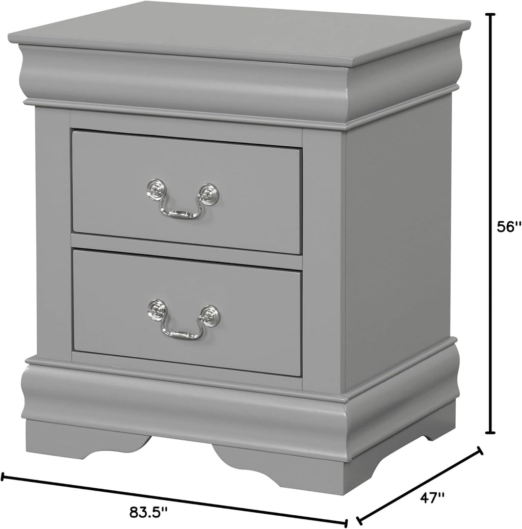 Furniture of America Louis Philippe Traditional Solid Wood 3 Piece Bedroom Set, Bed Frame, Nightstand, and Chest, Sleigh Design Bedframe with Headboard and Footboard, Box Spring Needed, Full, Gray