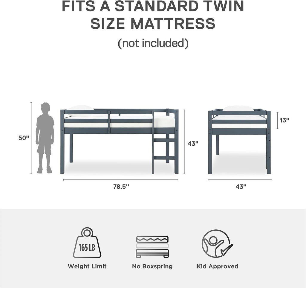 DHP Milton Twin Loft Bed, Space Saving Design, Solid Pine Wood, White Finish