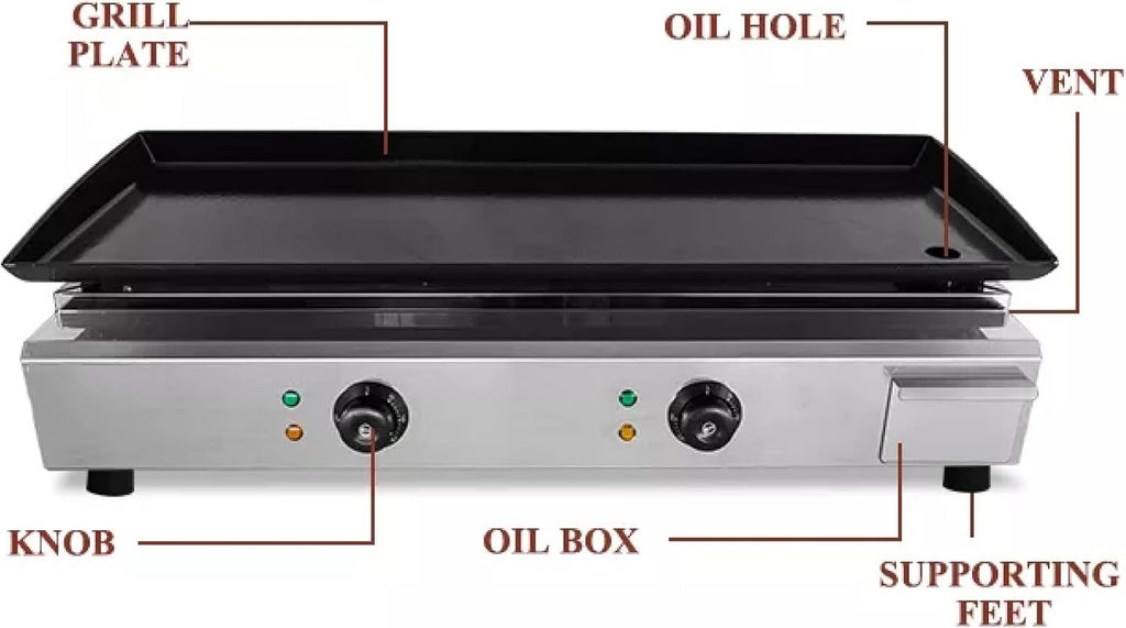 4000W Electric Flat Top Countertop Griddle, Commercial Stainless Steel Grill Non-Stick Hotplate for Barbecue Teppanyaki (79x38x24cm)