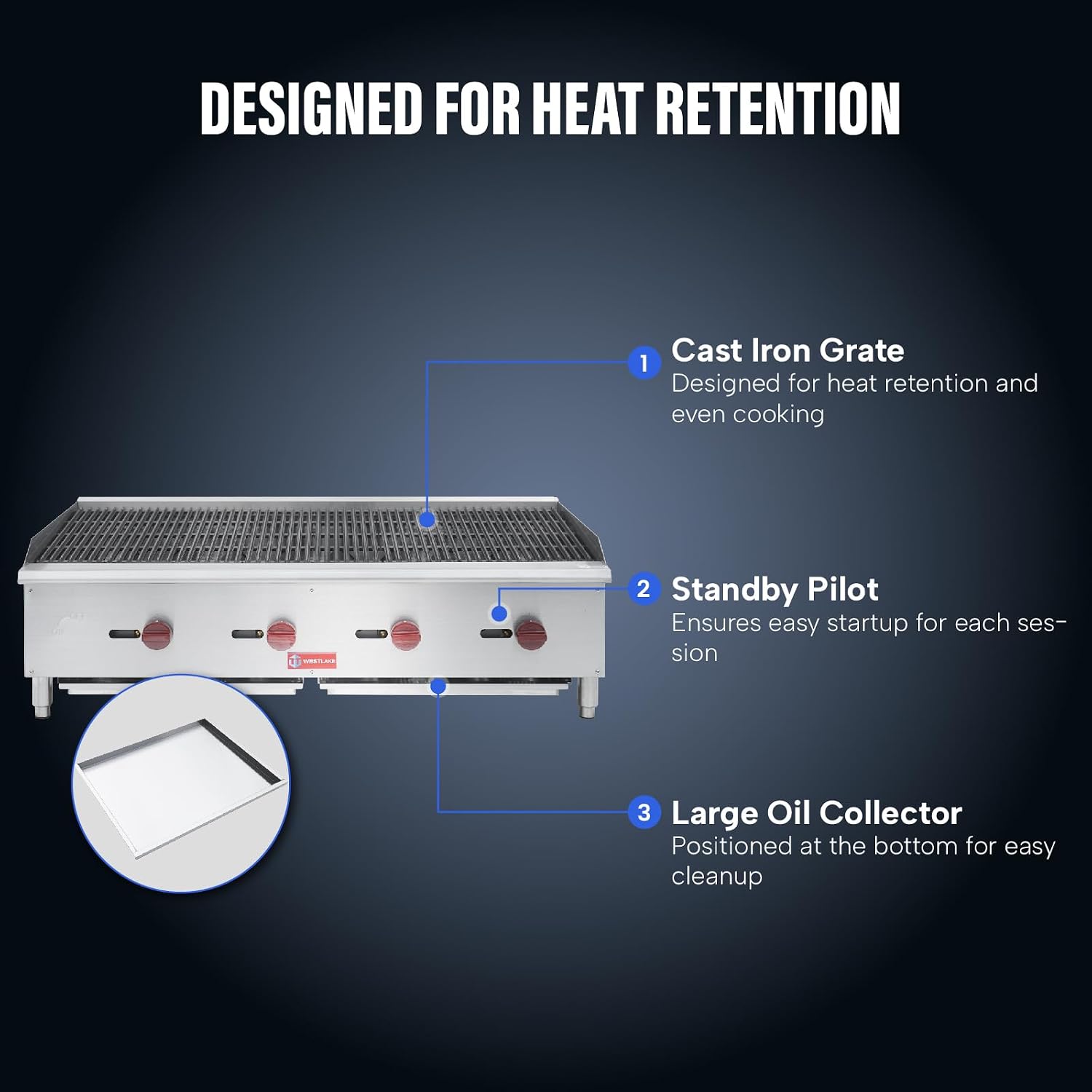 WESTLAKE 48'W Commercial Charbroiler Gas Countertop 4 Burner Natural Gas and Propane 120,000 BTU Char Broiler Stainless Steel BBQ Stove Grill for Restaurants