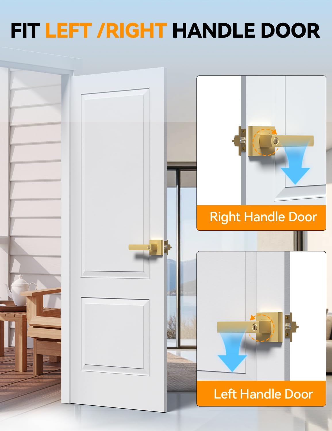BSEED Gold Door Handles Interior Gold Privacy Door Levers fot Bedroom & Bathroom Lock Set in Modern Satin Gold Finish (10-Pack)
